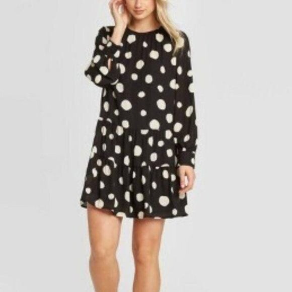NEW Who What Wear Black White Polka Dot Dress Small - Picture 5 of 9